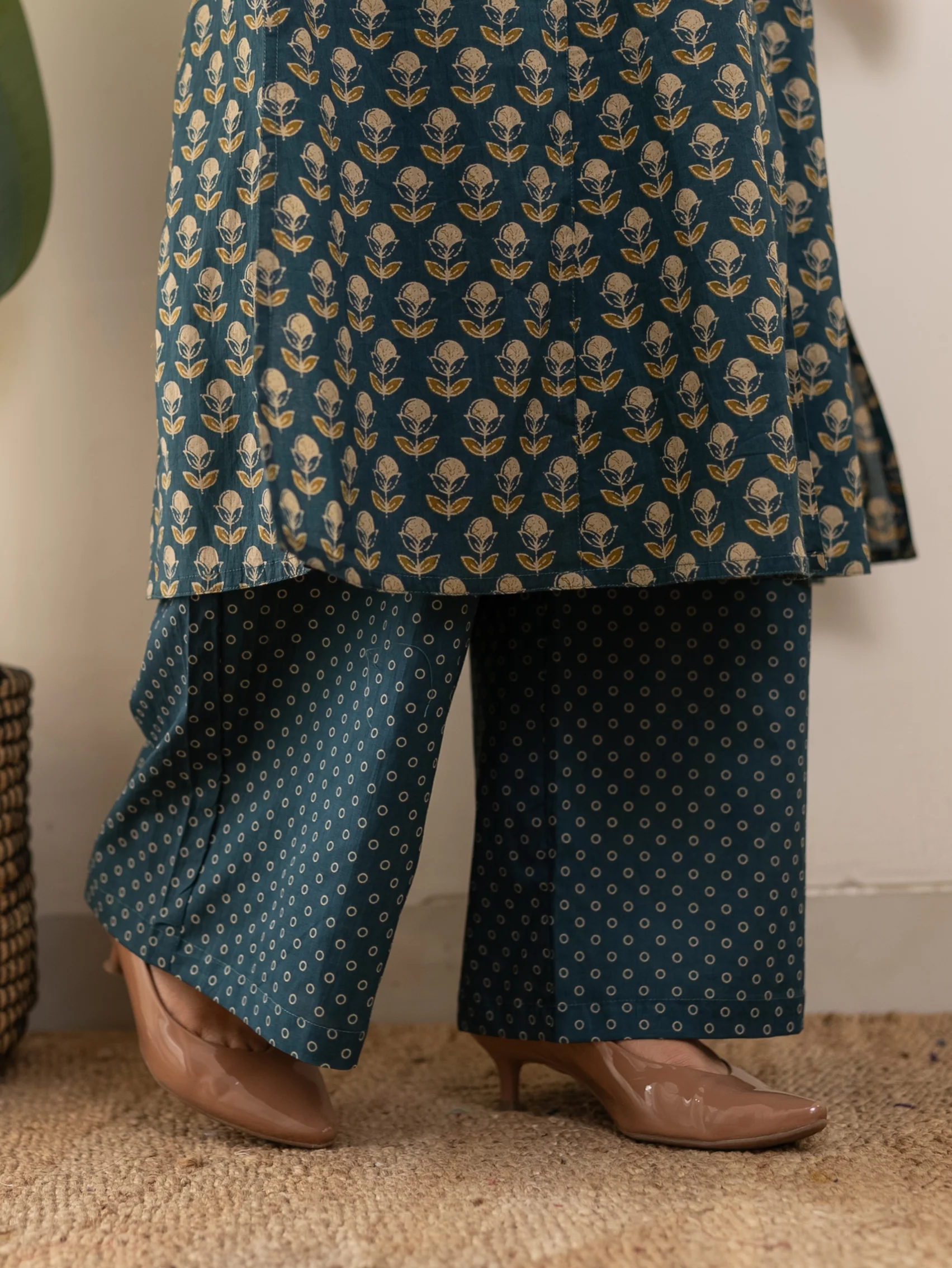 Saba Teal Blue Handblock A-line Cotton Coord Set - Image 7