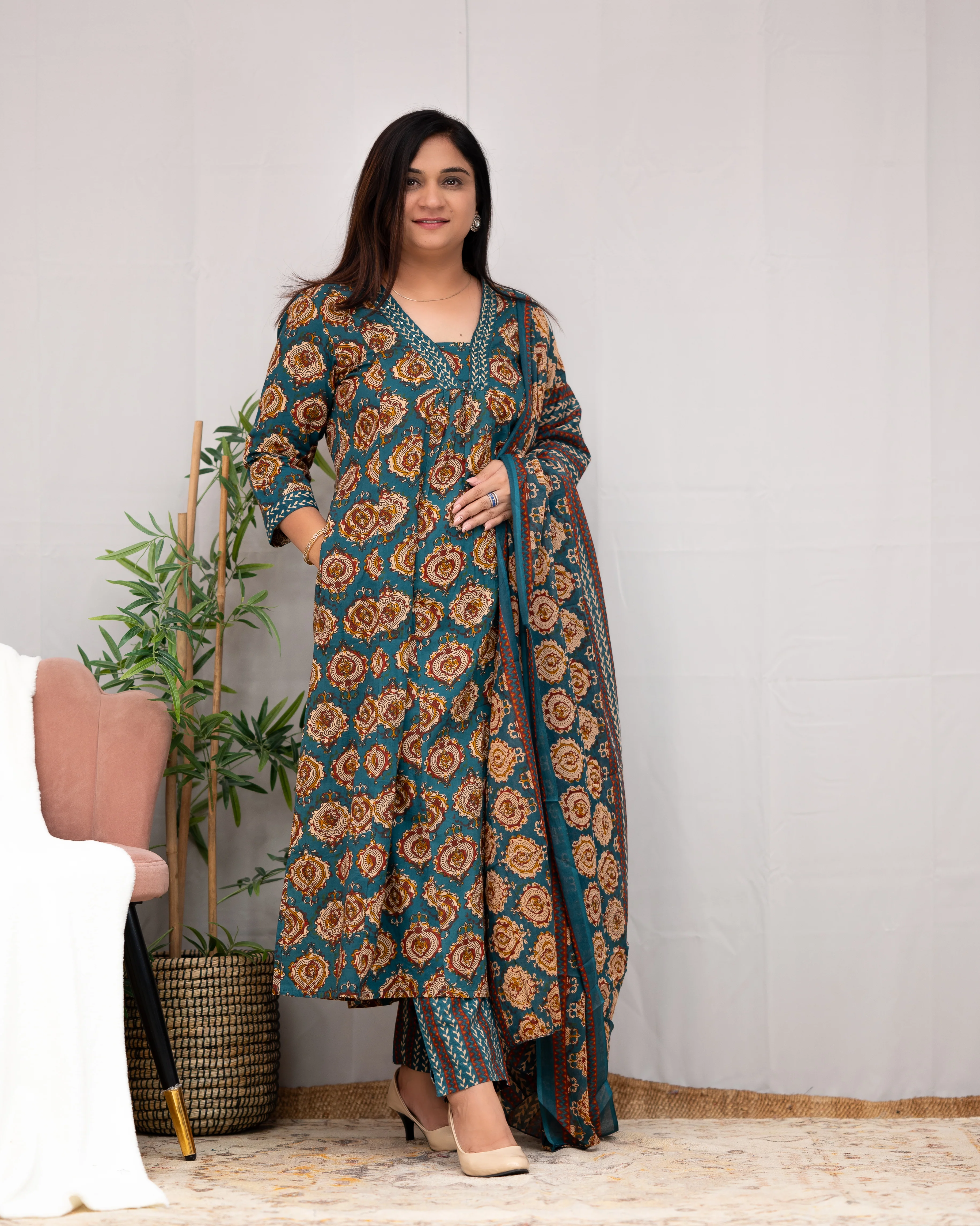 Vanilla Ajrakh A-line pant Set with Pockets - Image 10