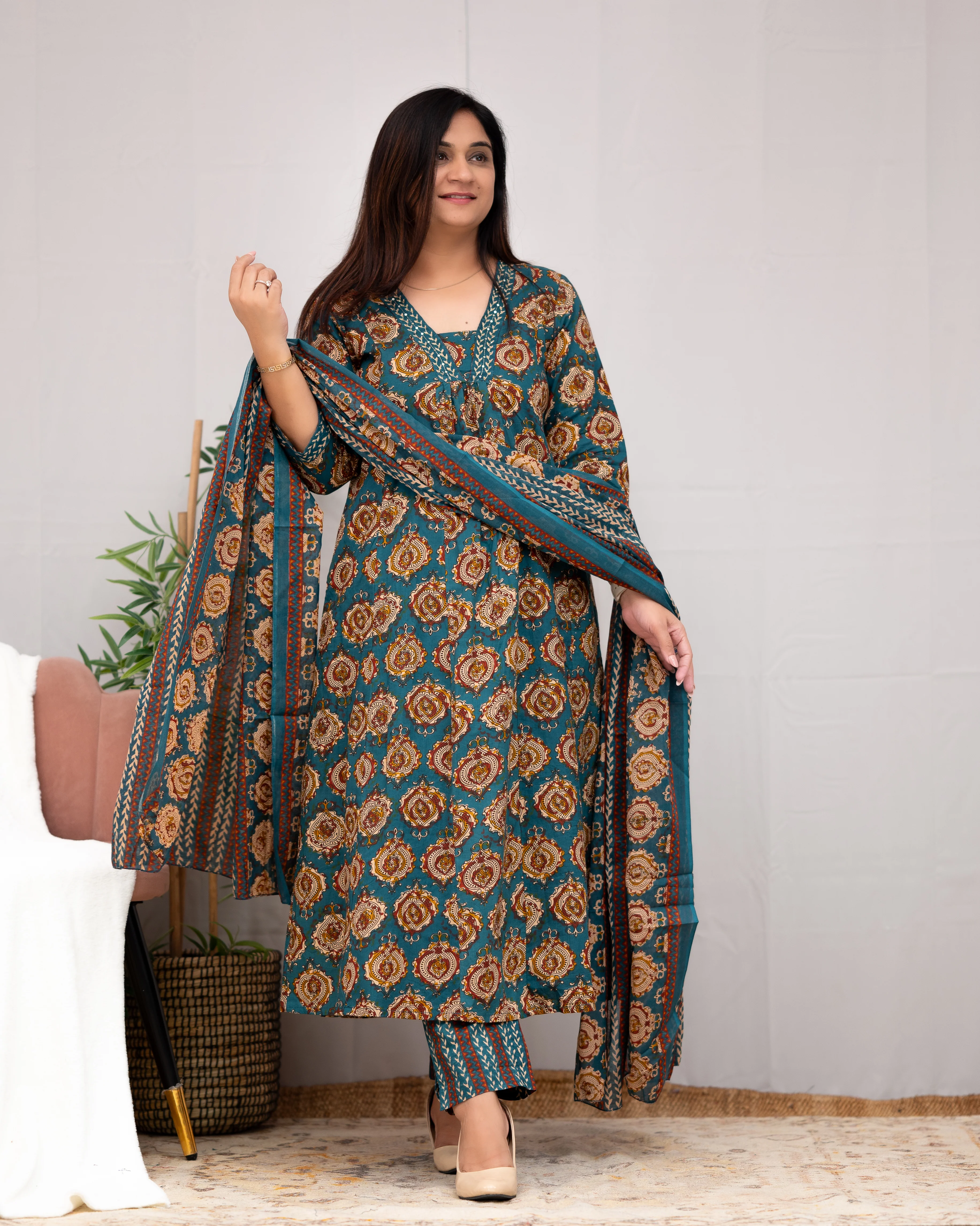 Vanilla Ajrakh A-line pant Set with Pockets - Image 6