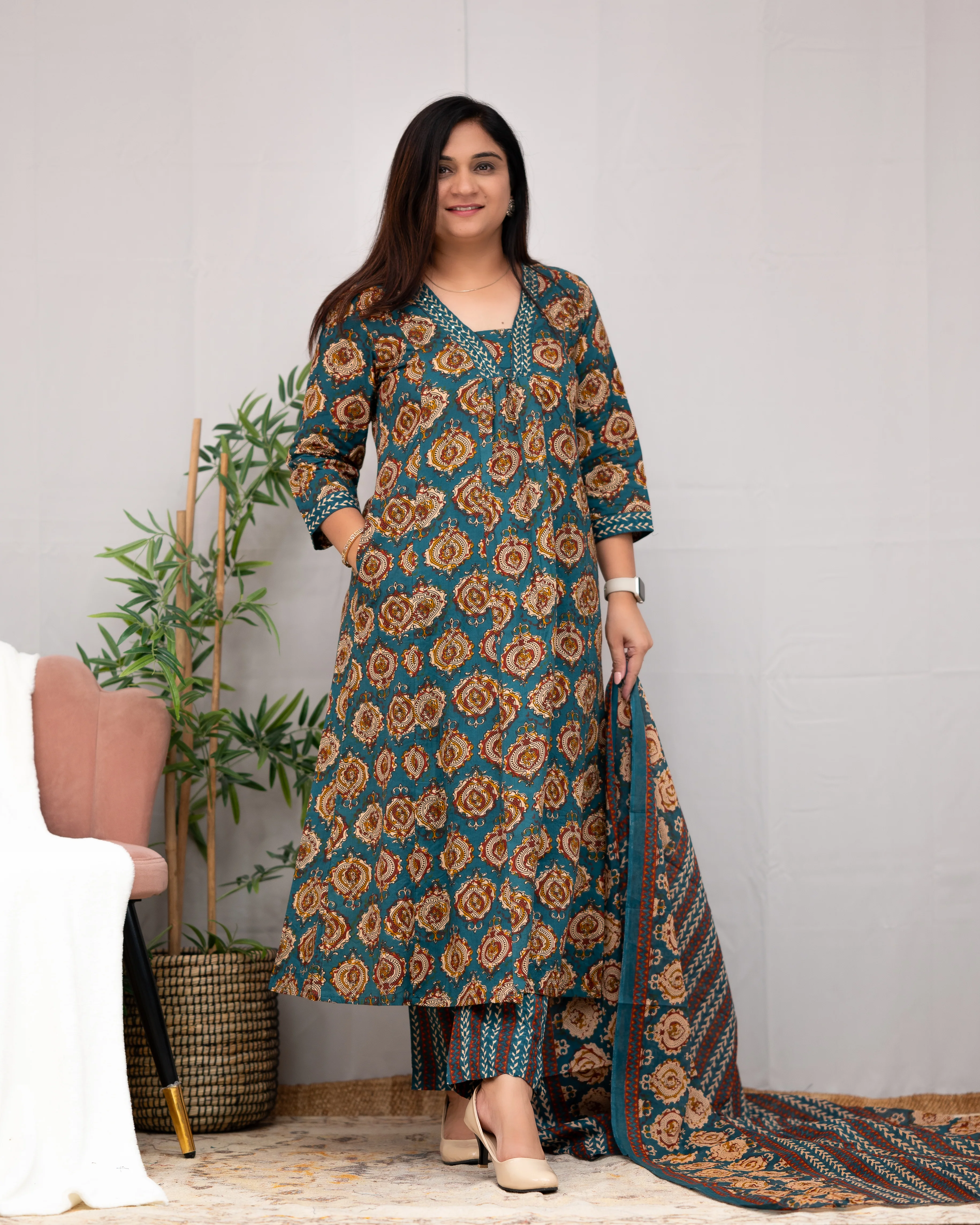Vanilla Ajrakh A-line pant Set with Pockets - Image 8