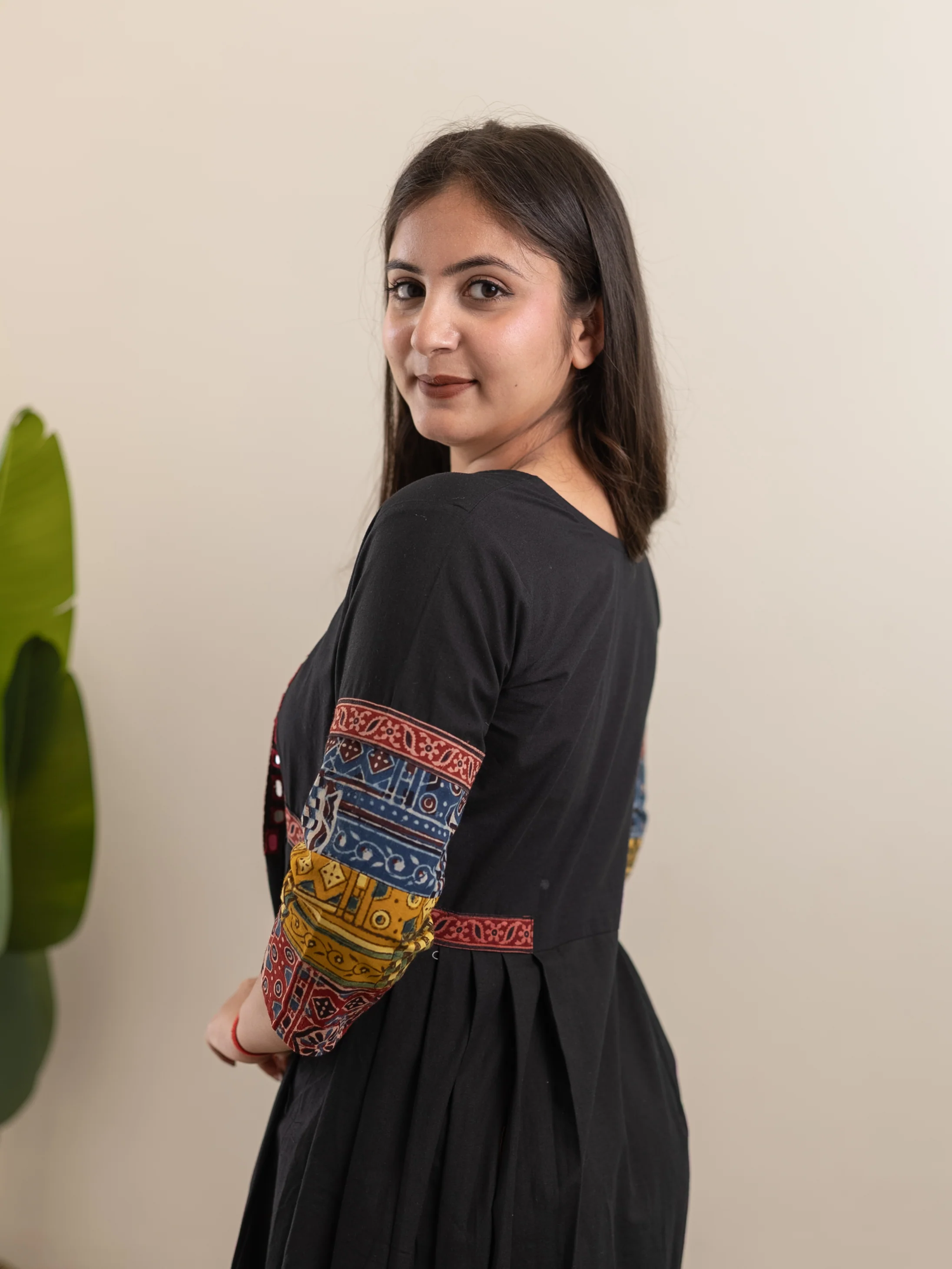 Yashi Black Cotton Ajrakh Embroidered A-line Kurta - Image 5