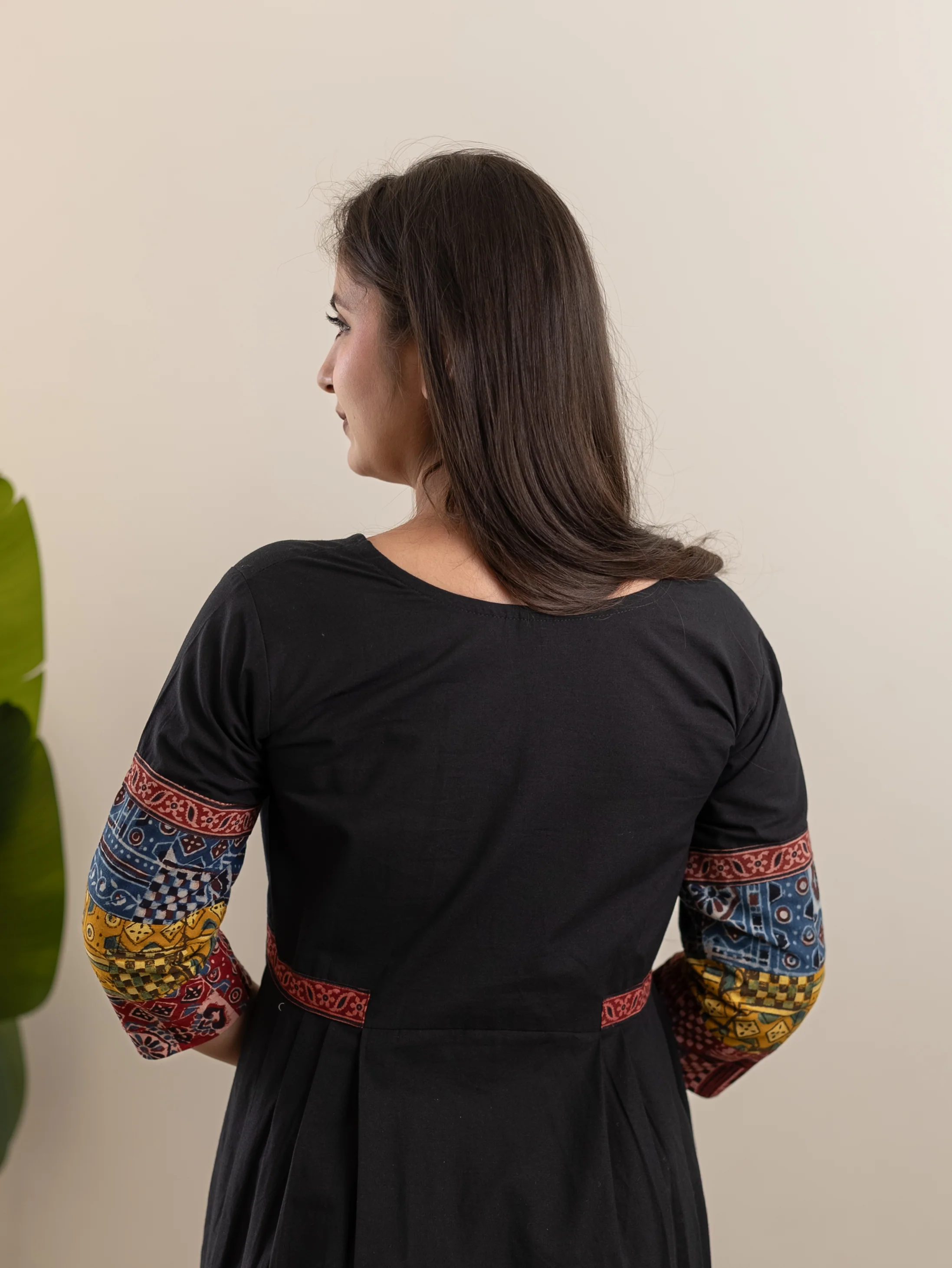 Yashi Black Cotton Ajrakh Embroidered A-line Kurta - Image 6