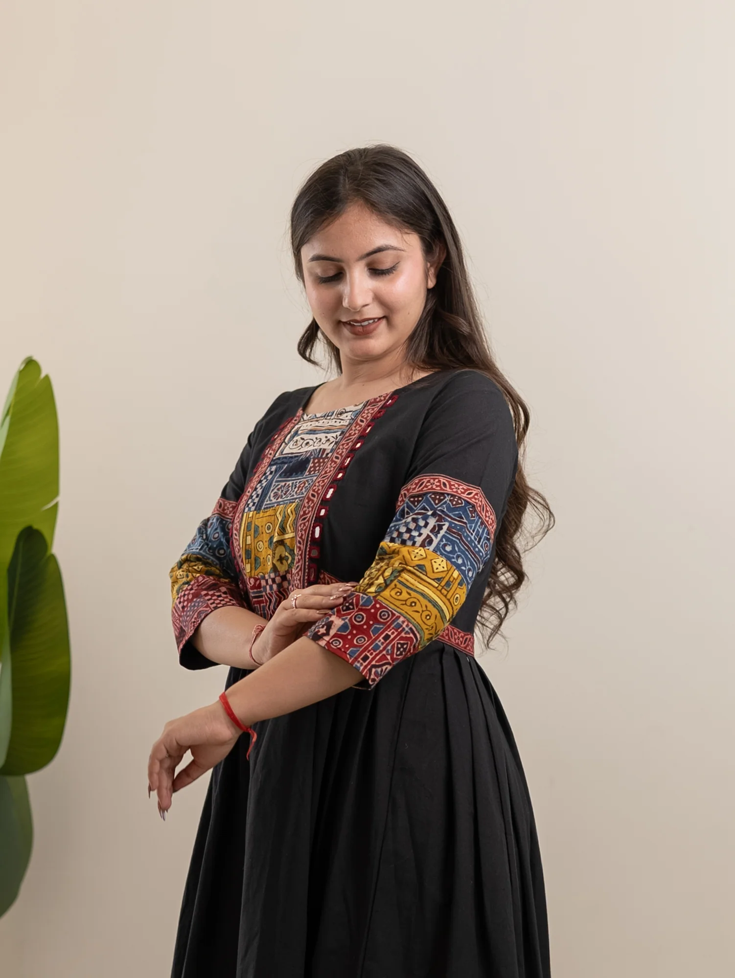 Yashi Black Cotton Ajrakh Embroidered A-line Kurta - Image 7