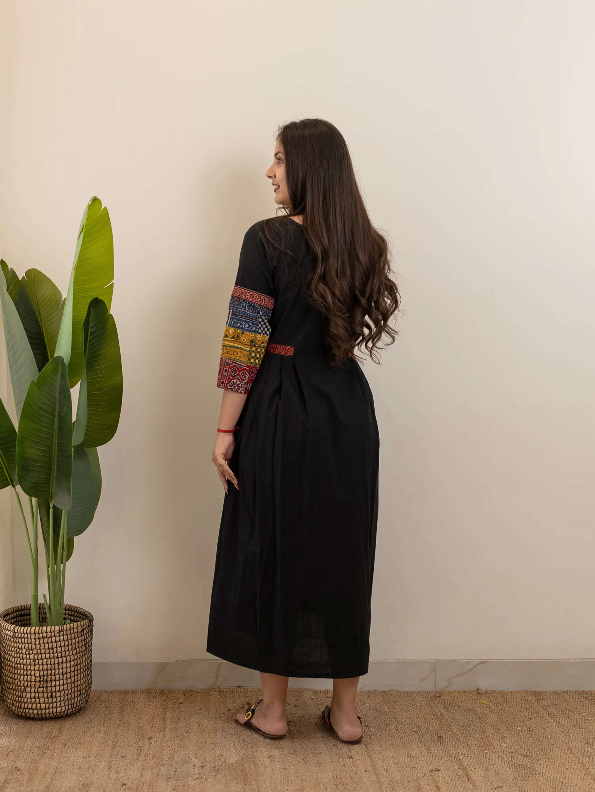 Yashi Black Cotton Ajrakh Embroidered A-line Kurta - Image 8