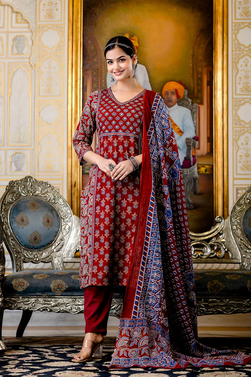 Yashi Cotton Handblock Embroidered Pant Set - Image 5