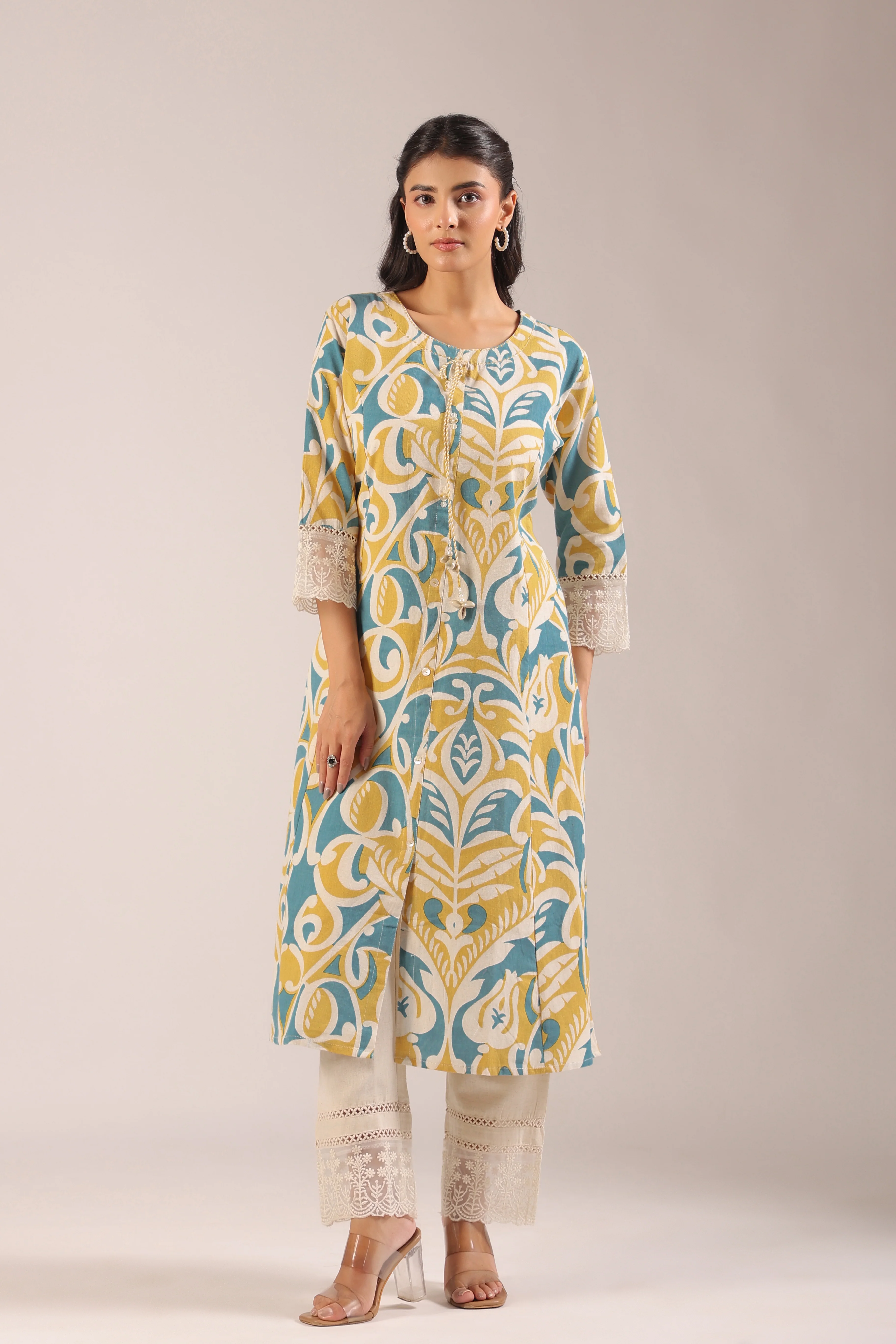 Amber Yellow A-line Cotton casual Pant Set