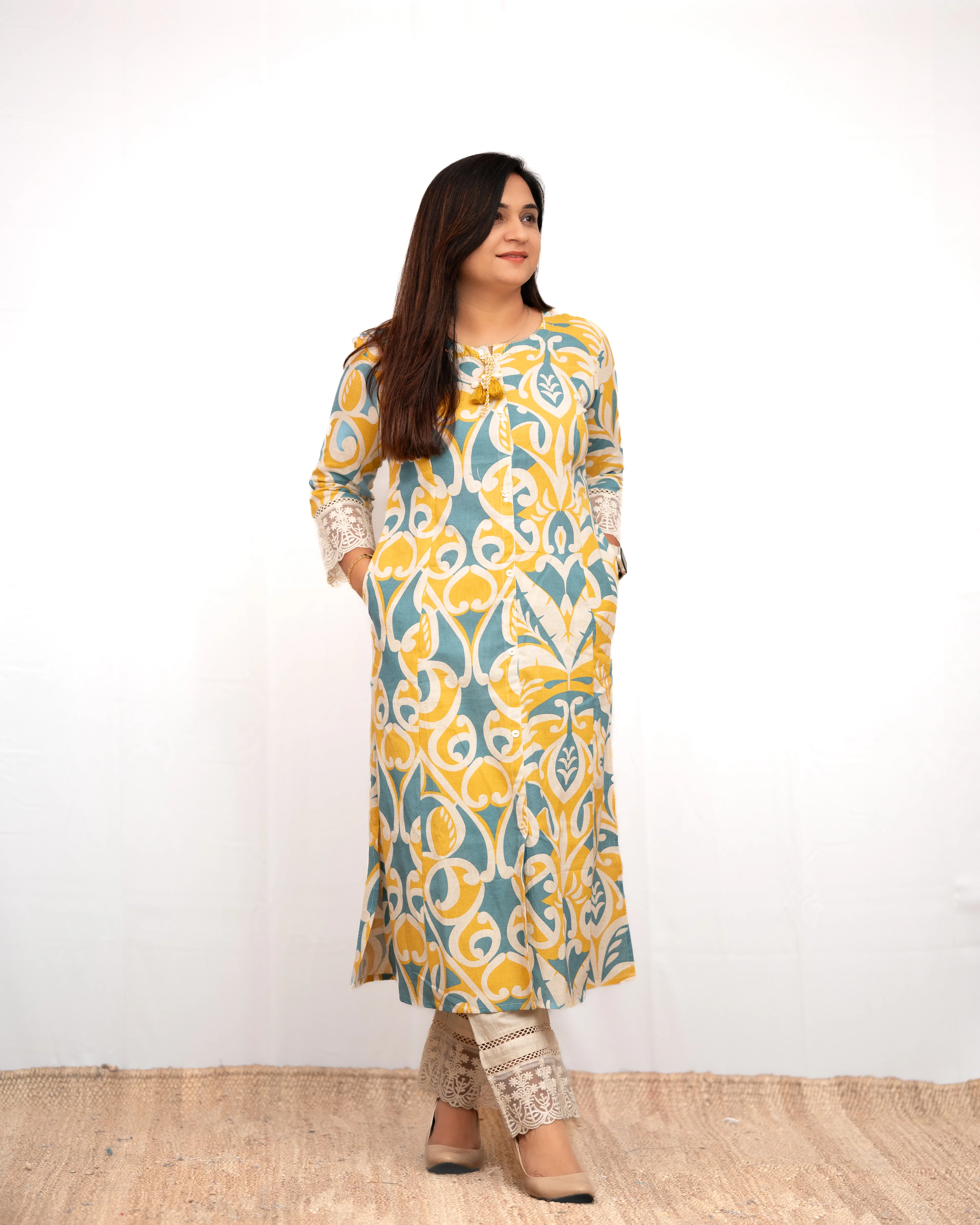 Amber Yellow A-line Cotton casual Pant Set - Image 17
