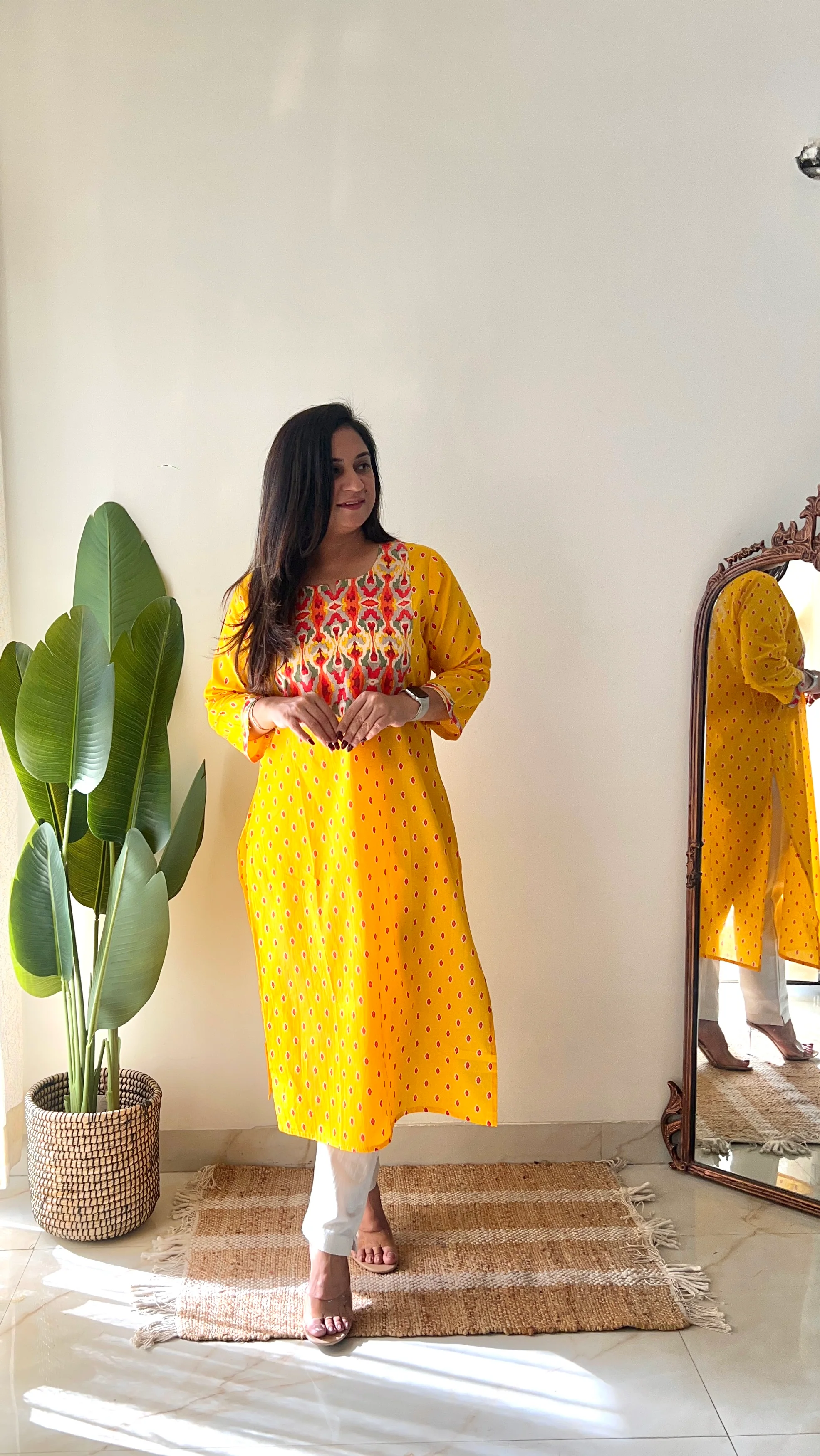 Yellow Casual Cotton Straight Kurta - Image 6