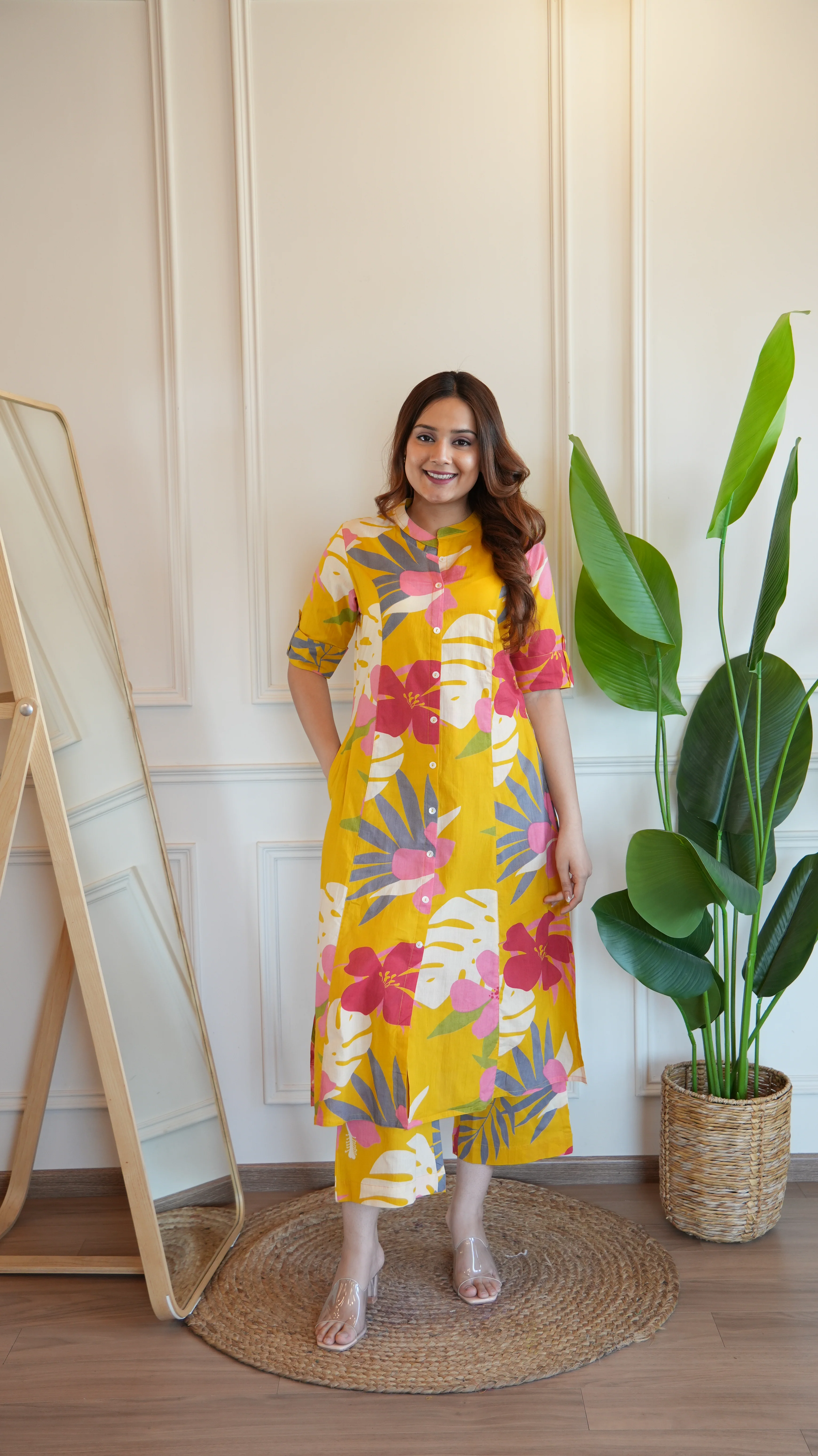 Yellow Floral Cotton A-line Coord Set