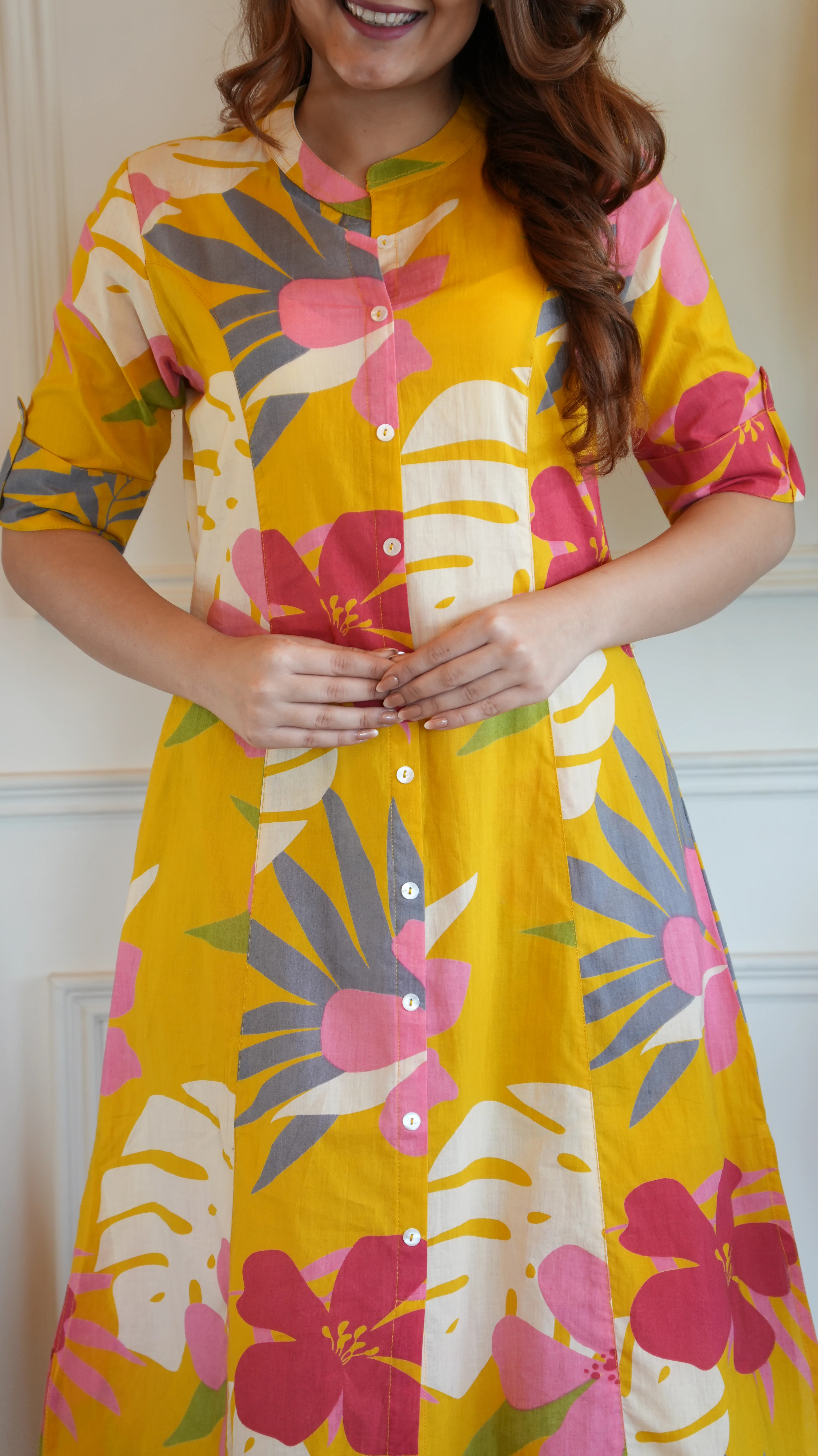 Yellow Floral Cotton A-line Coord Set - Image 2