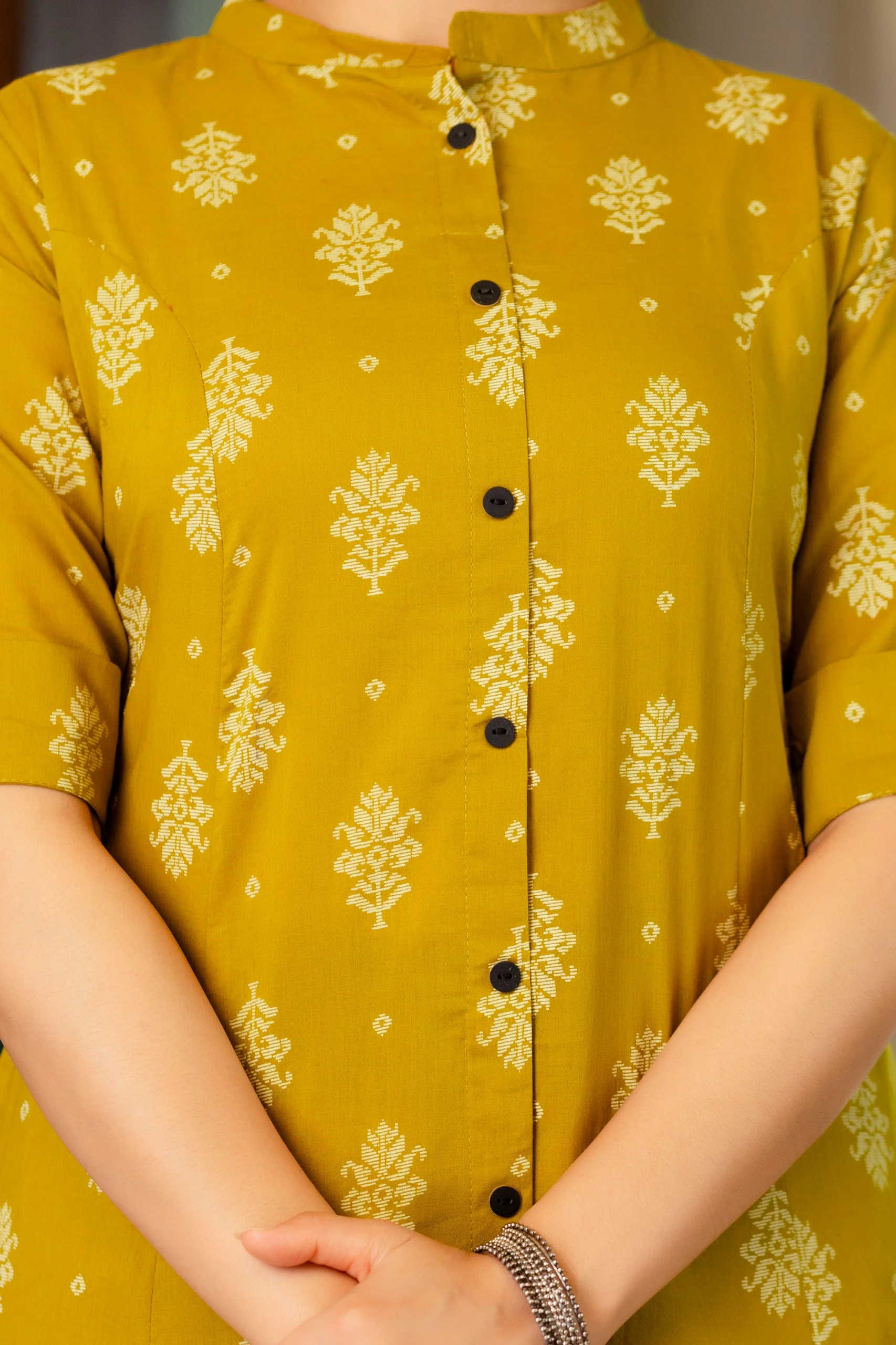 Yellow Jamdani Cotton A-line Coord Set - Image 6