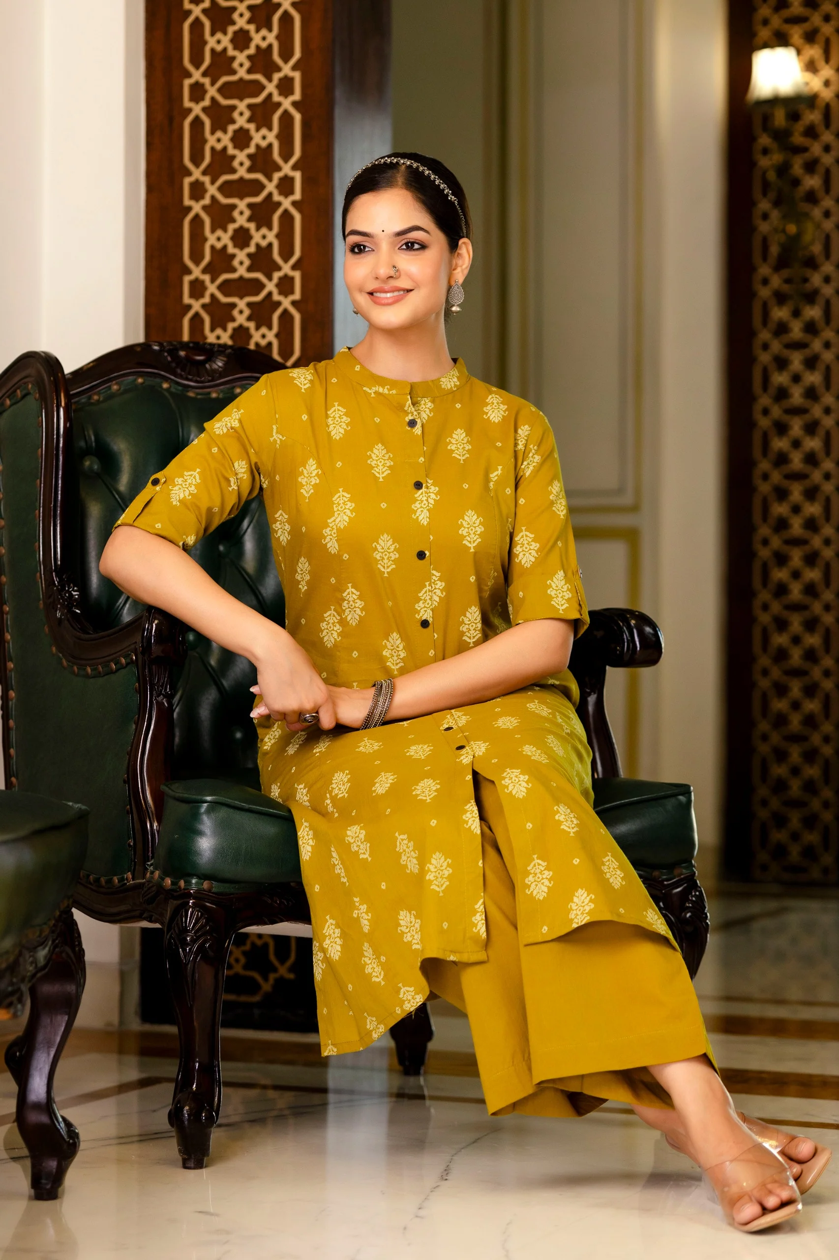 Yellow Jamdani Cotton A-line Coord Set - Image 8