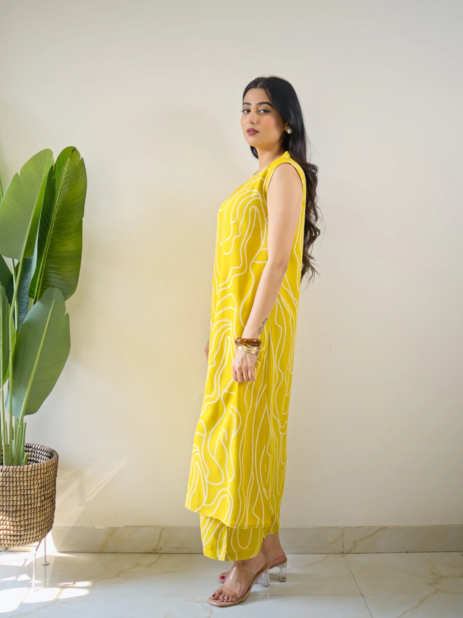 Yellow Rayon Geometric Print A-line Coord Set - Image 5