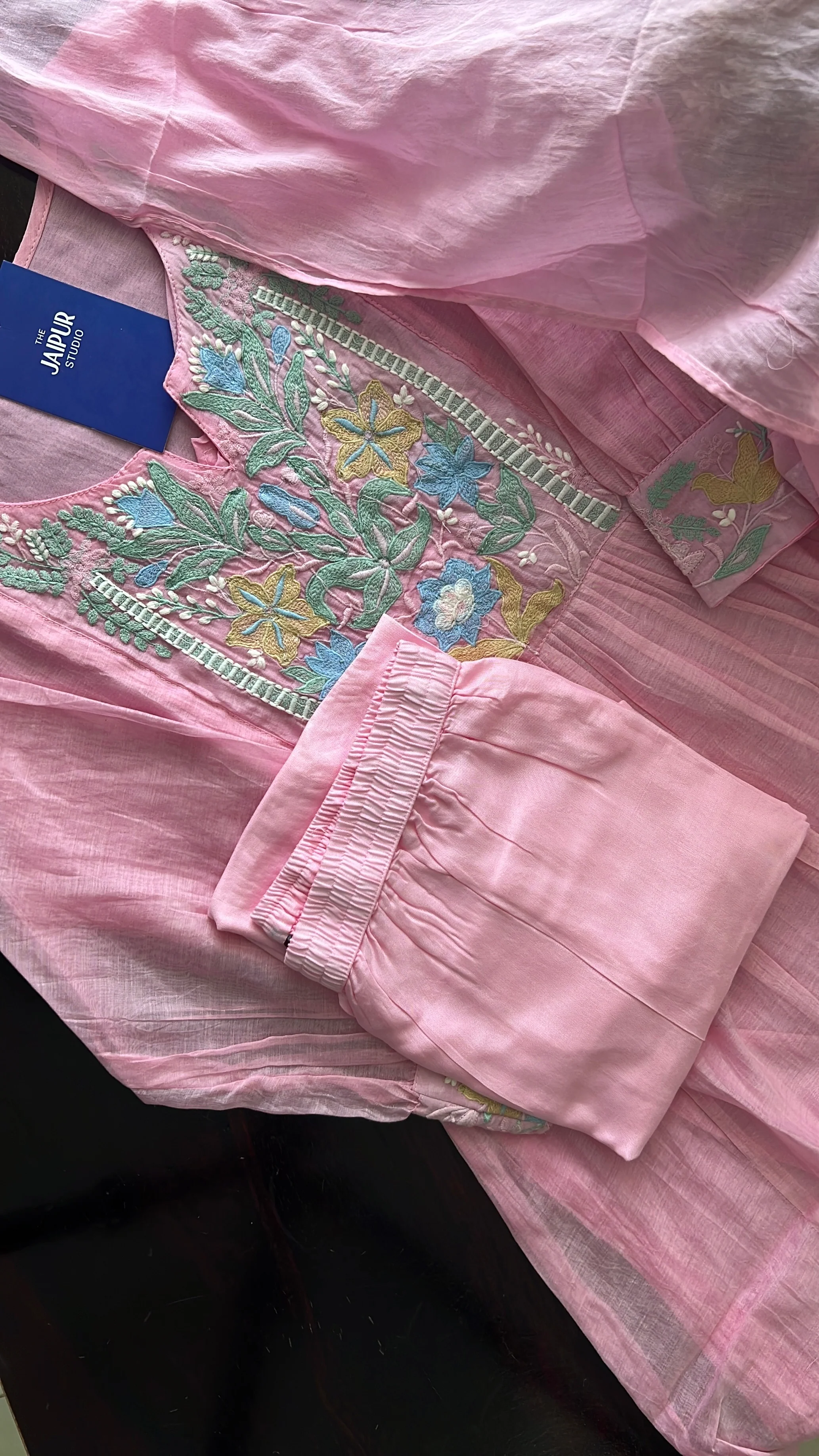 Zainab Chanderi Embroidered A-line pant Set - Image 10