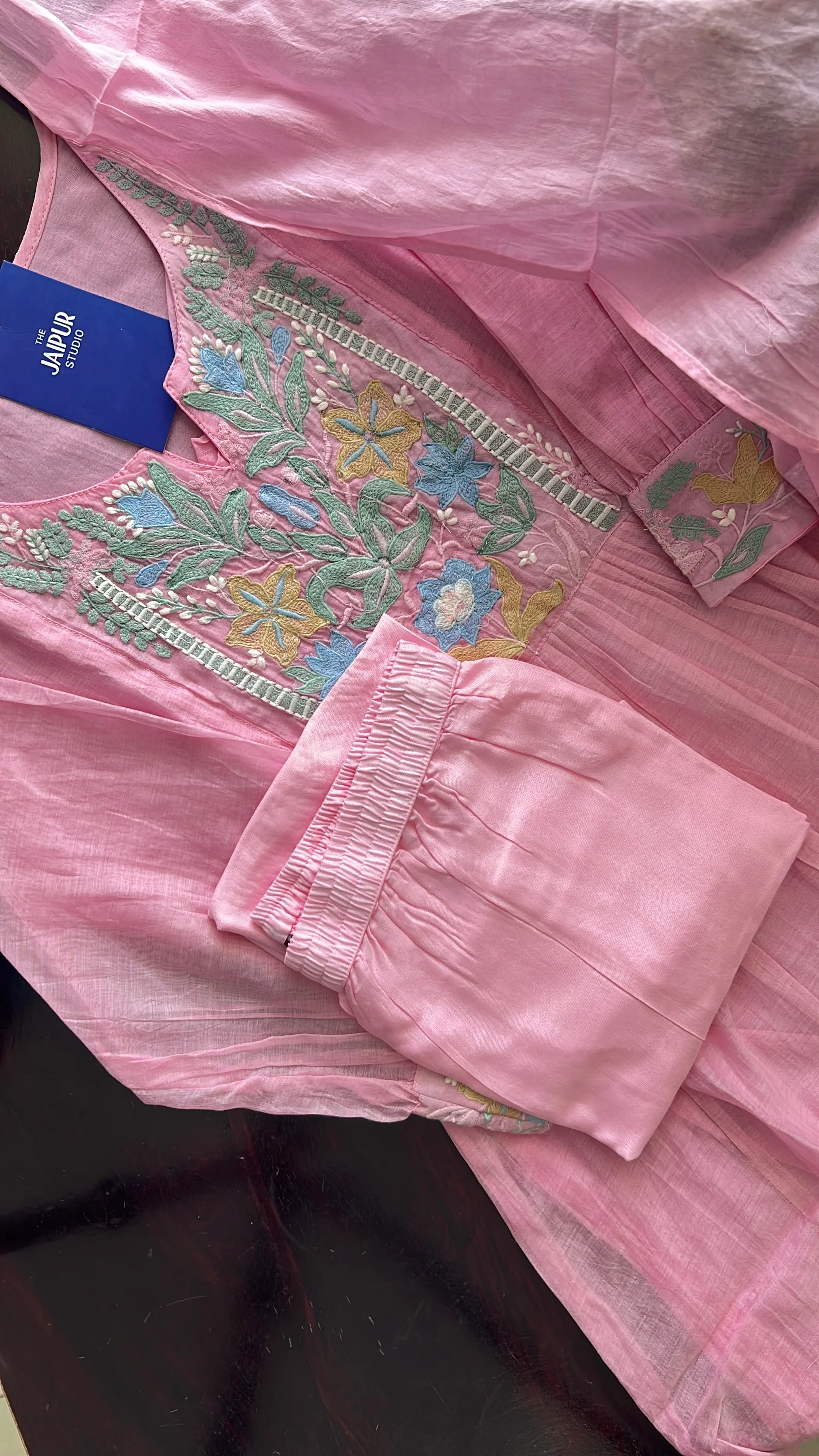 Zainab Chanderi Embroidered A-line pant Set - Image 11