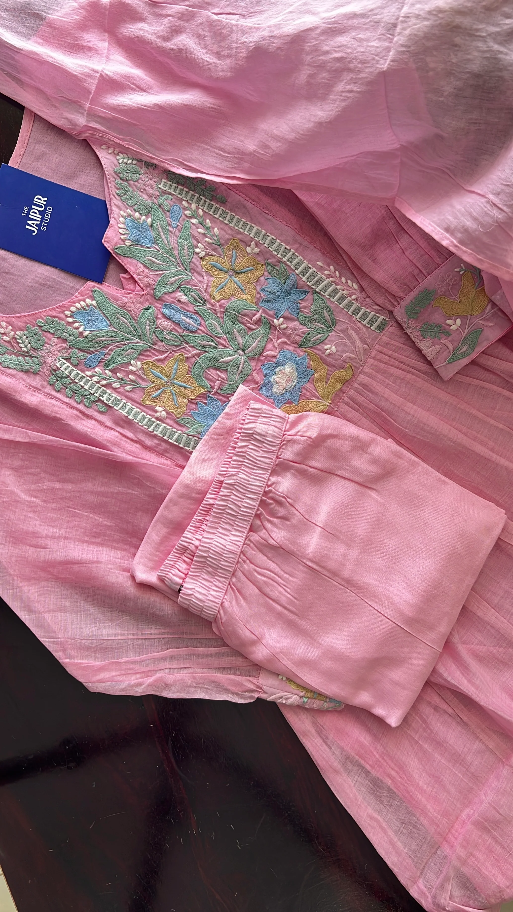Zainab Chanderi Embroidered A-line pant Set - Image 12