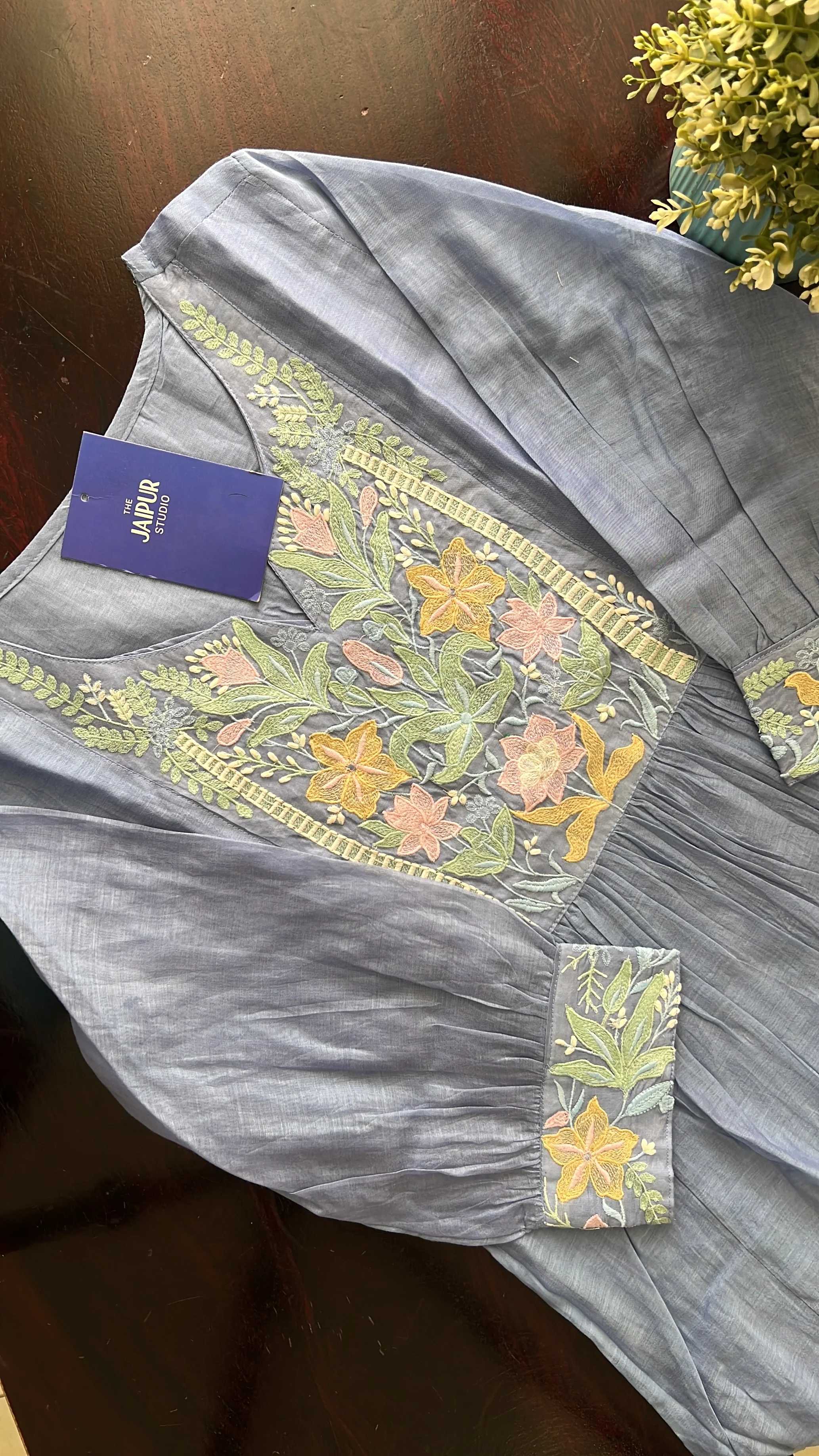 Zainab Chanderi Embroidered A-line pant Set - Image 18