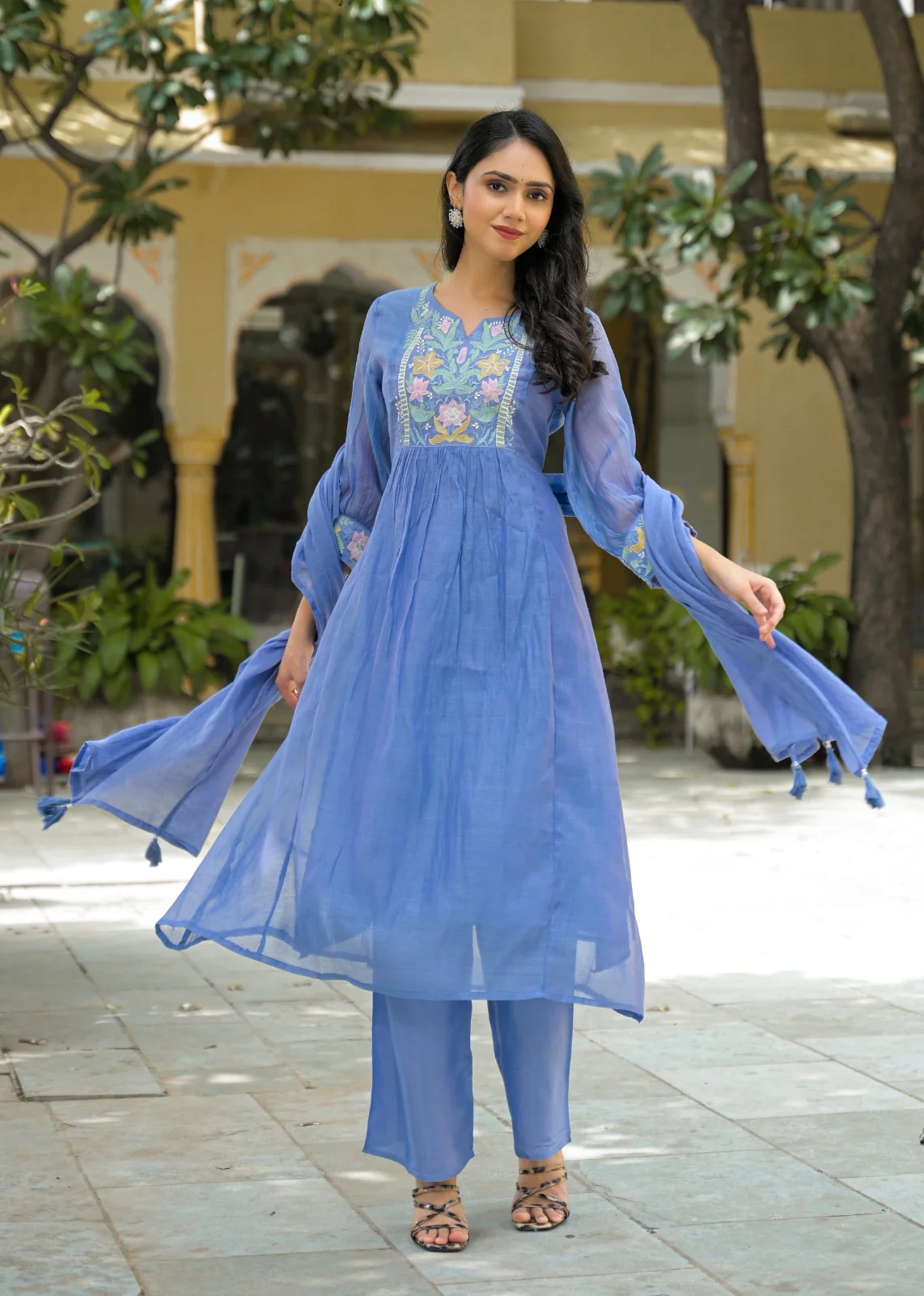 Zainab Chanderi Embroidered A-line pant Set - Image 3