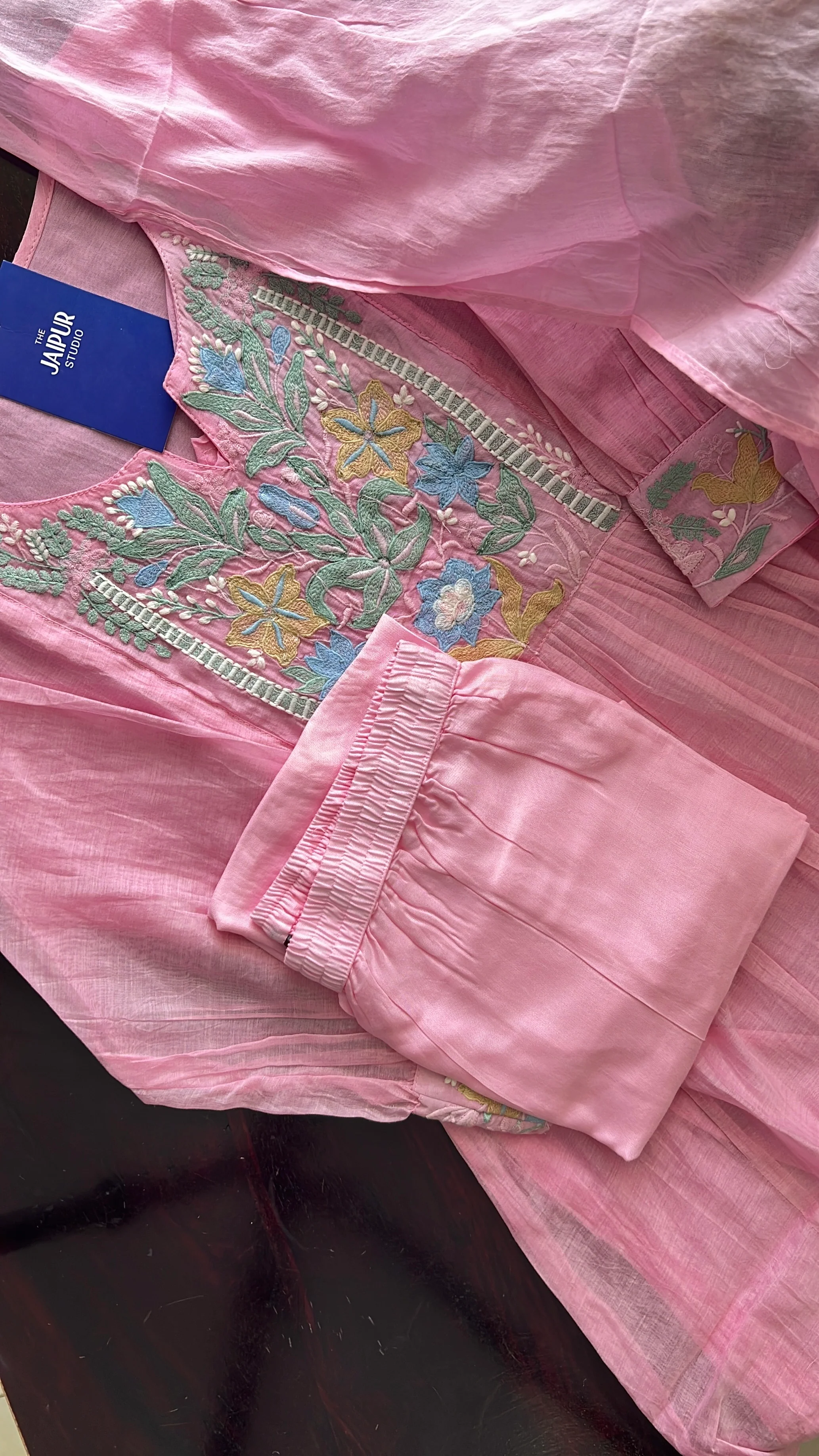 Zainab Chanderi Embroidered A-line pant Set - Image 5