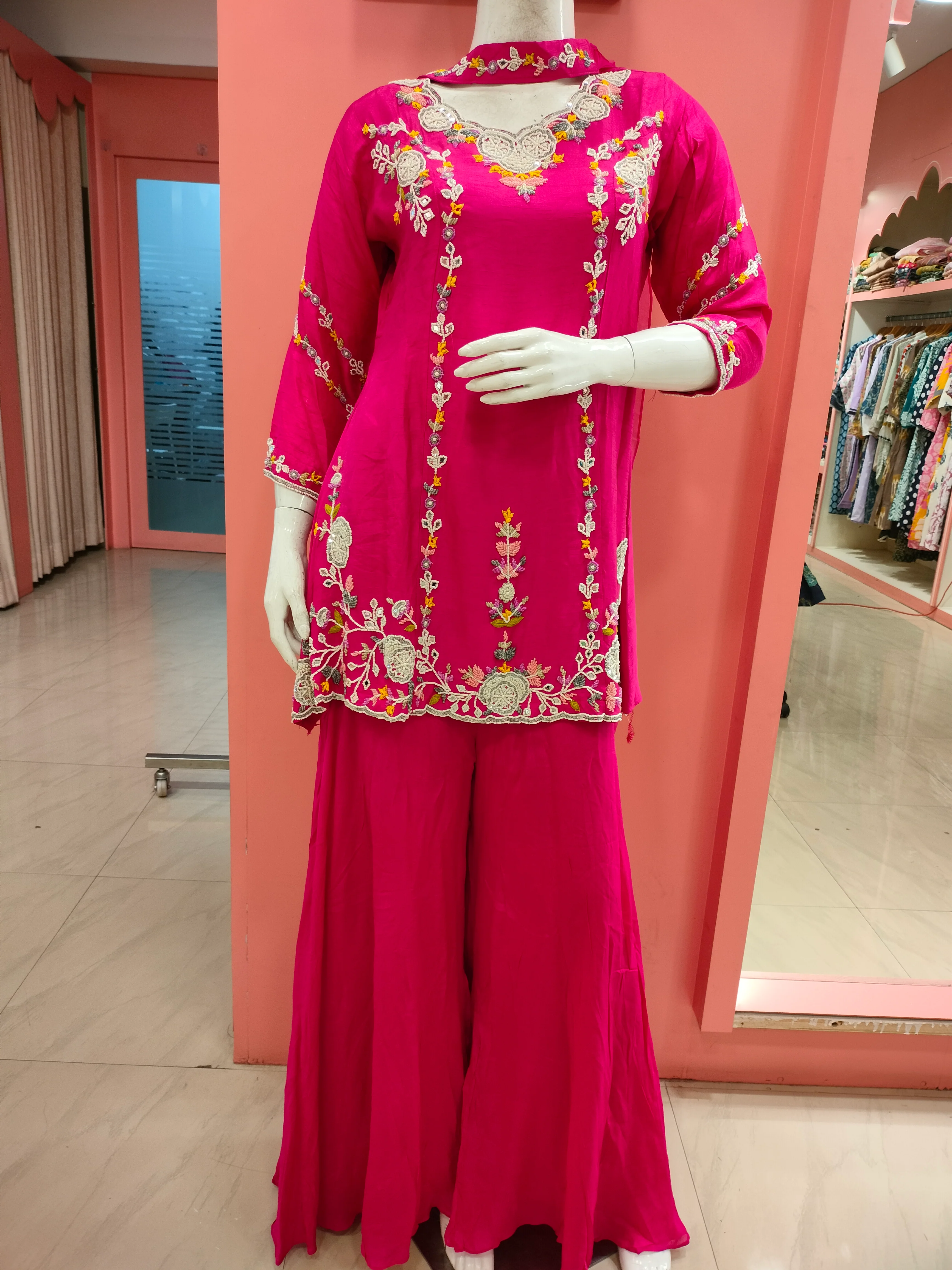 ‘Zainit’ Silk Hand Embroidered Sharara Set - Image 8