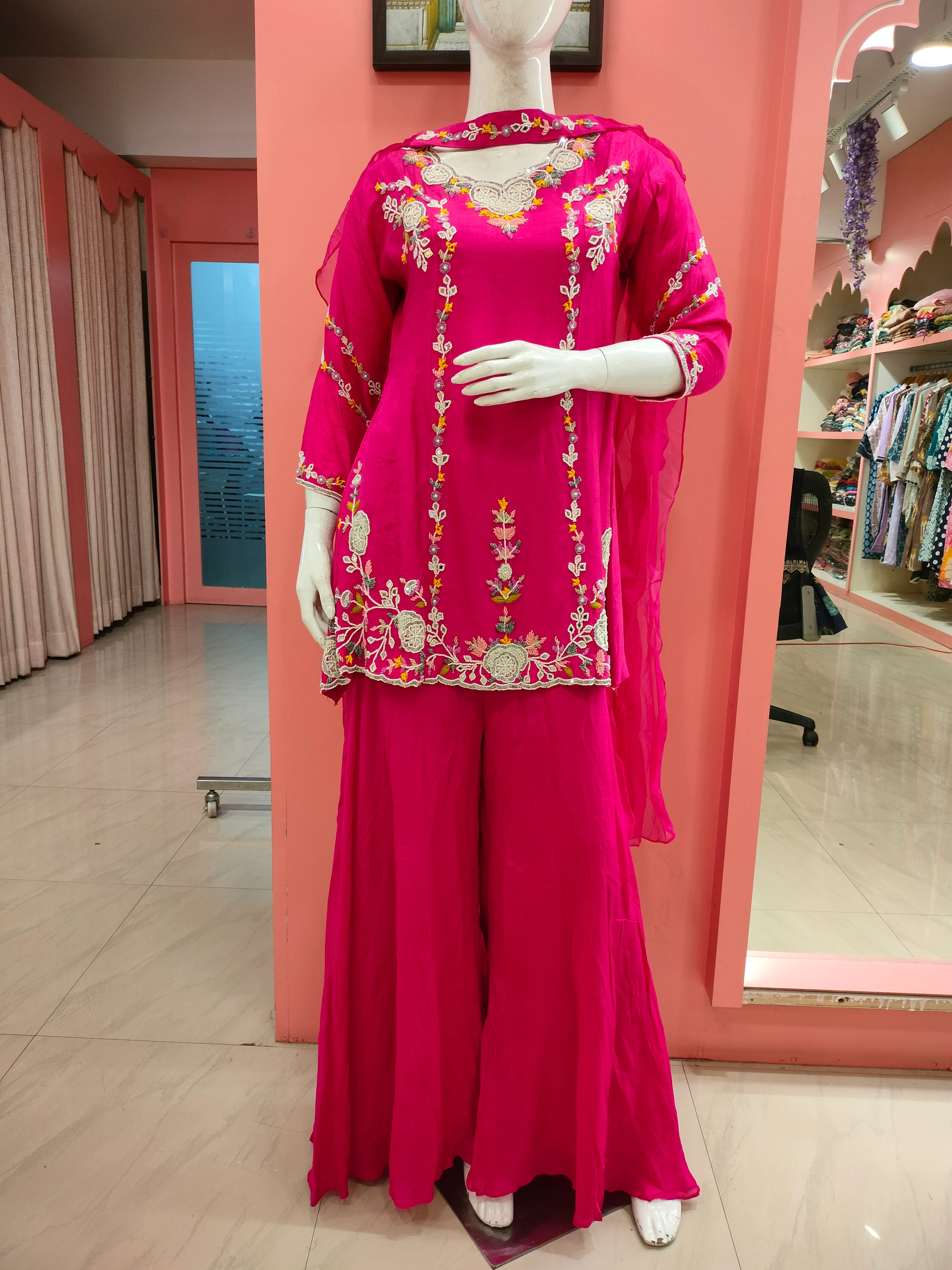 ‘Zainit’ Silk Hand Embroidered Sharara Set - Image 9