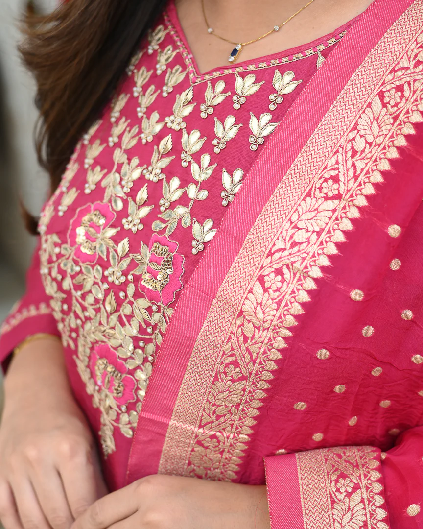 Zari Noor Premium Chanderi Embroidered Pant Set - Image 8