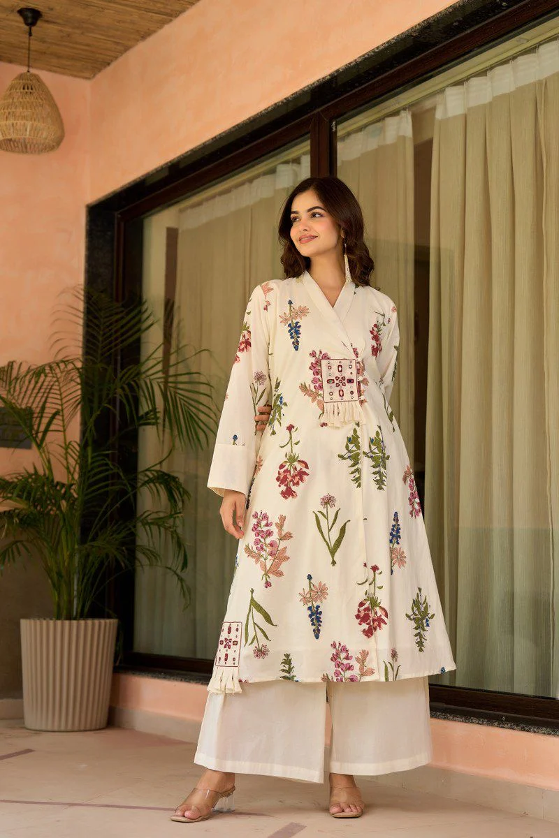 Zerina Cotton Angrakha Hand Detailed Cotton Pant Set - Image 2