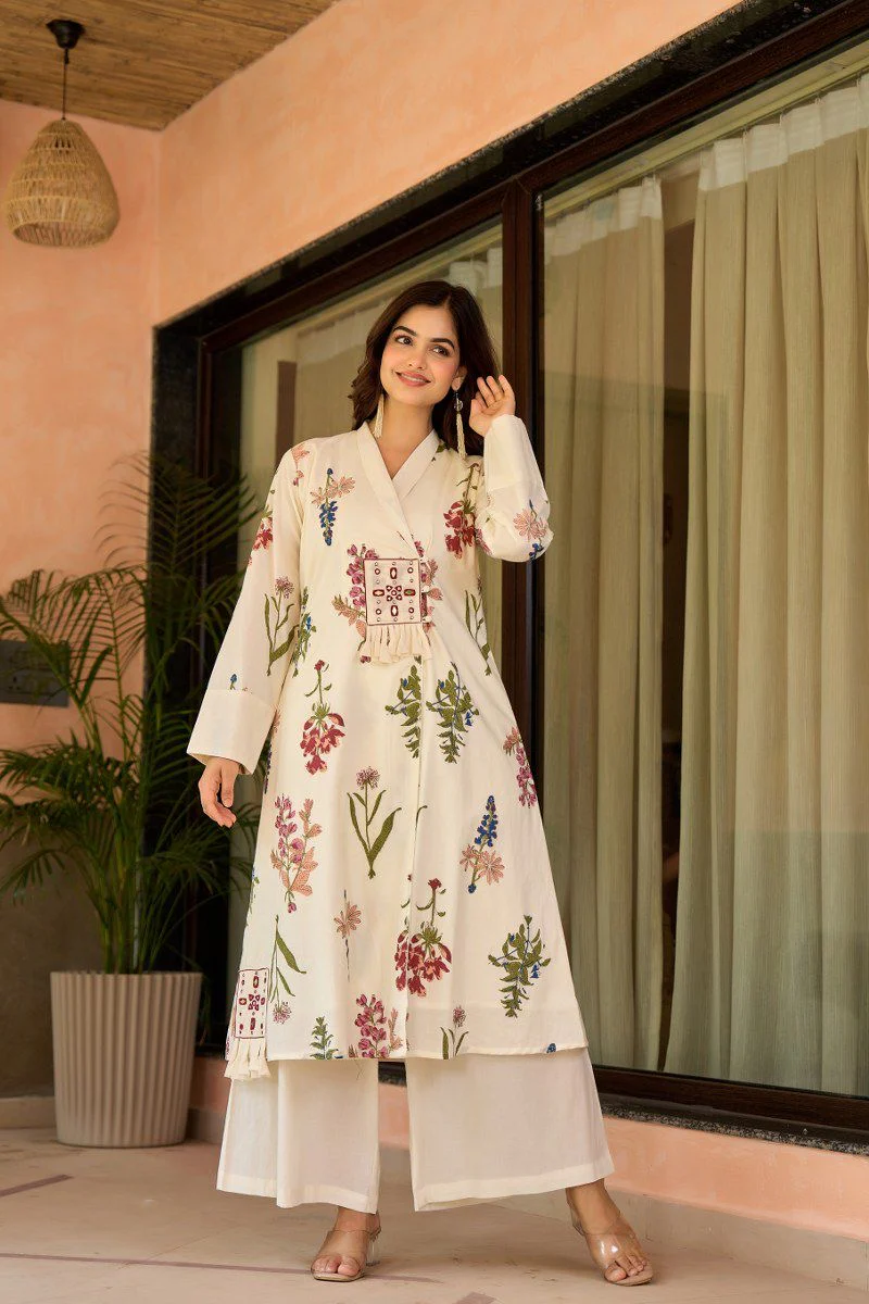 Zerina Cotton Angrakha Hand Detailed Cotton Pant Set - Image 3