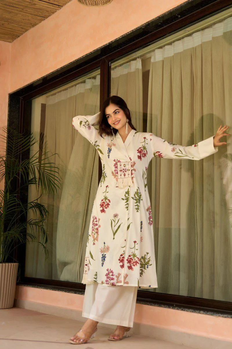 Zerina Cotton Angrakha Hand Detailed Cotton Pant Set - Image 4