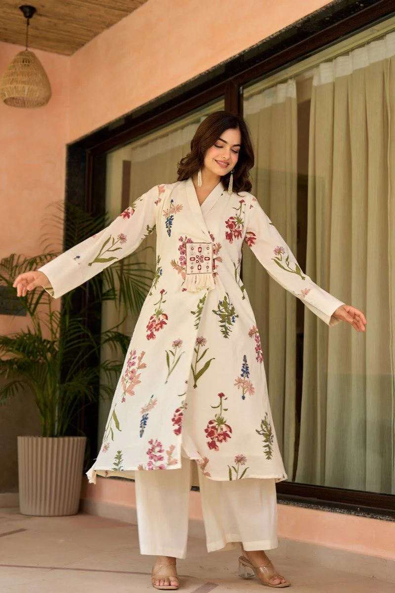 Zerina Cotton Angrakha Hand Detailed Cotton Pant Set - Image 7