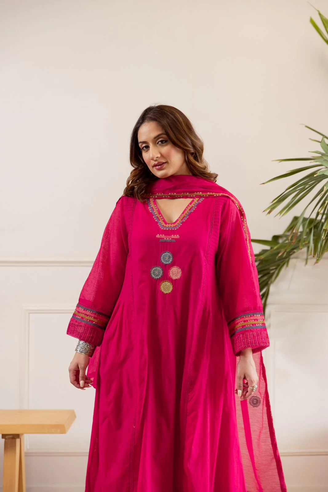 Zola Pink Net Chanderi Embroidered Anarkali Set - Image 3