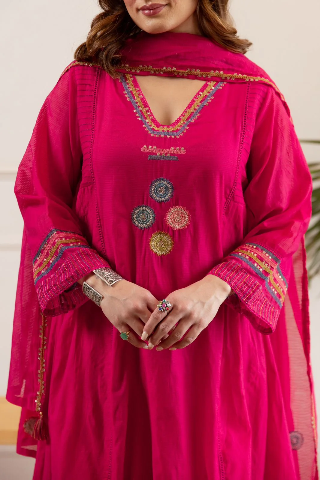 Zola Pink Net Chanderi Embroidered Anarkali Set - Image 4