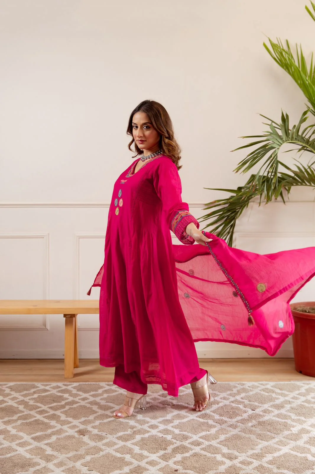 Zola Pink Net Chanderi Embroidered Anarkali Set - Image 5
