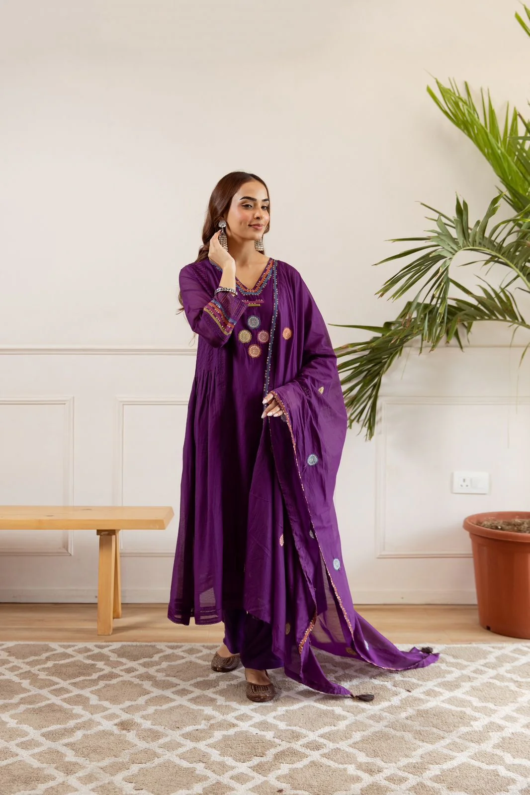 Zola Purple Net Chanderi Embroidered Anarkali Set - Image 3