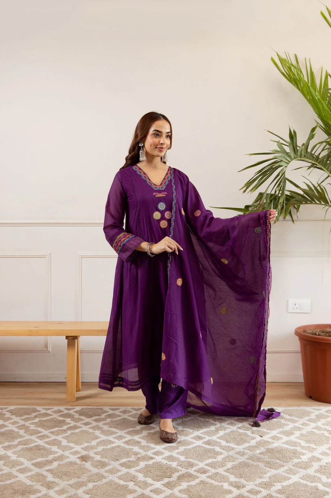 Zola Purple Net Chanderi Embroidered Anarkali Set - Image 4