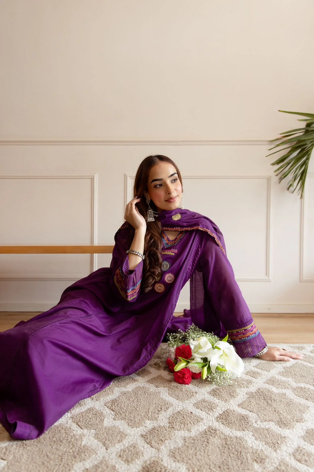 Zola Purple Net Chanderi Embroidered Anarkali Set - Image 5