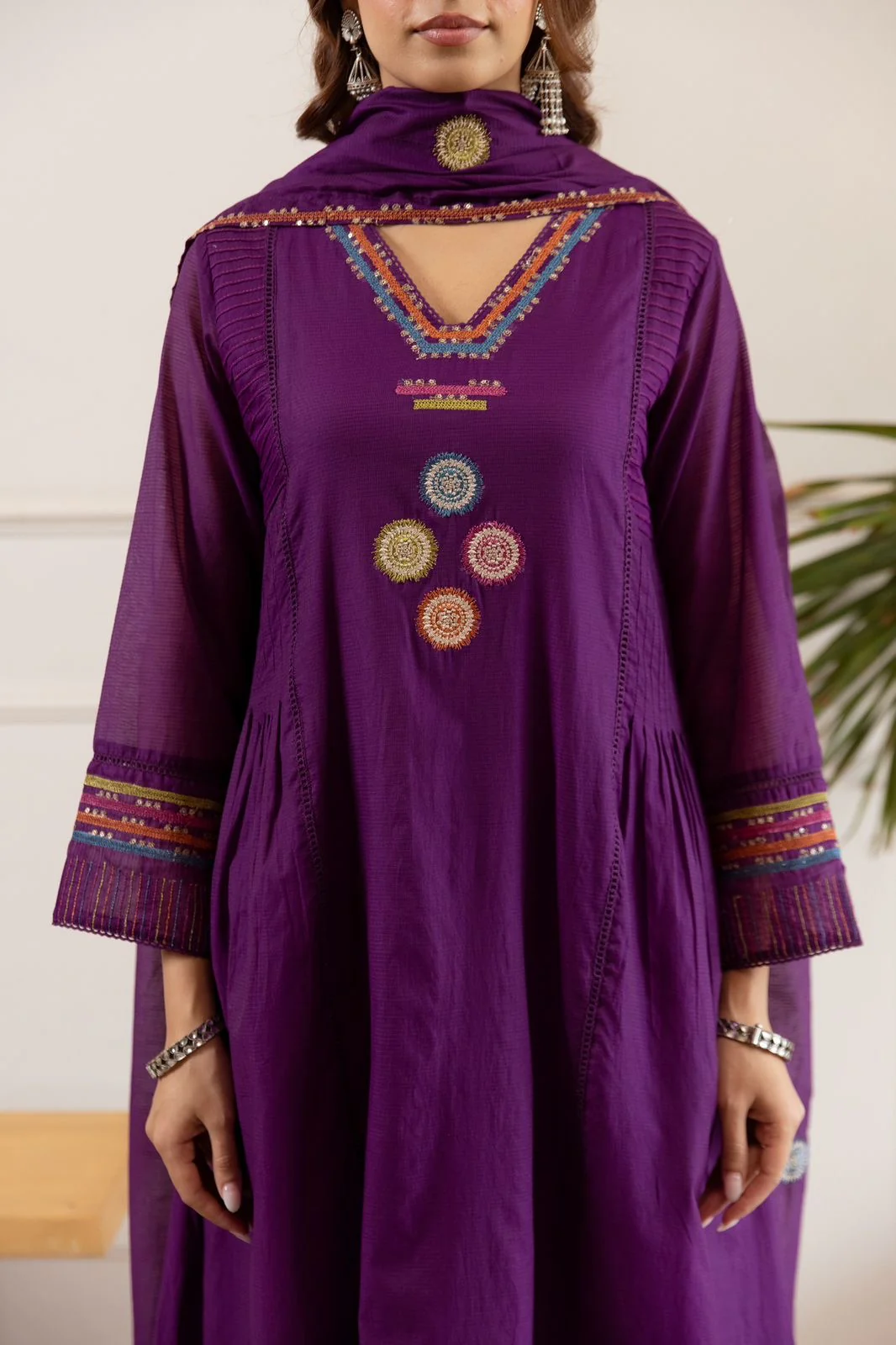 Zola Purple Net Chanderi Embroidered Anarkali Set - Image 6