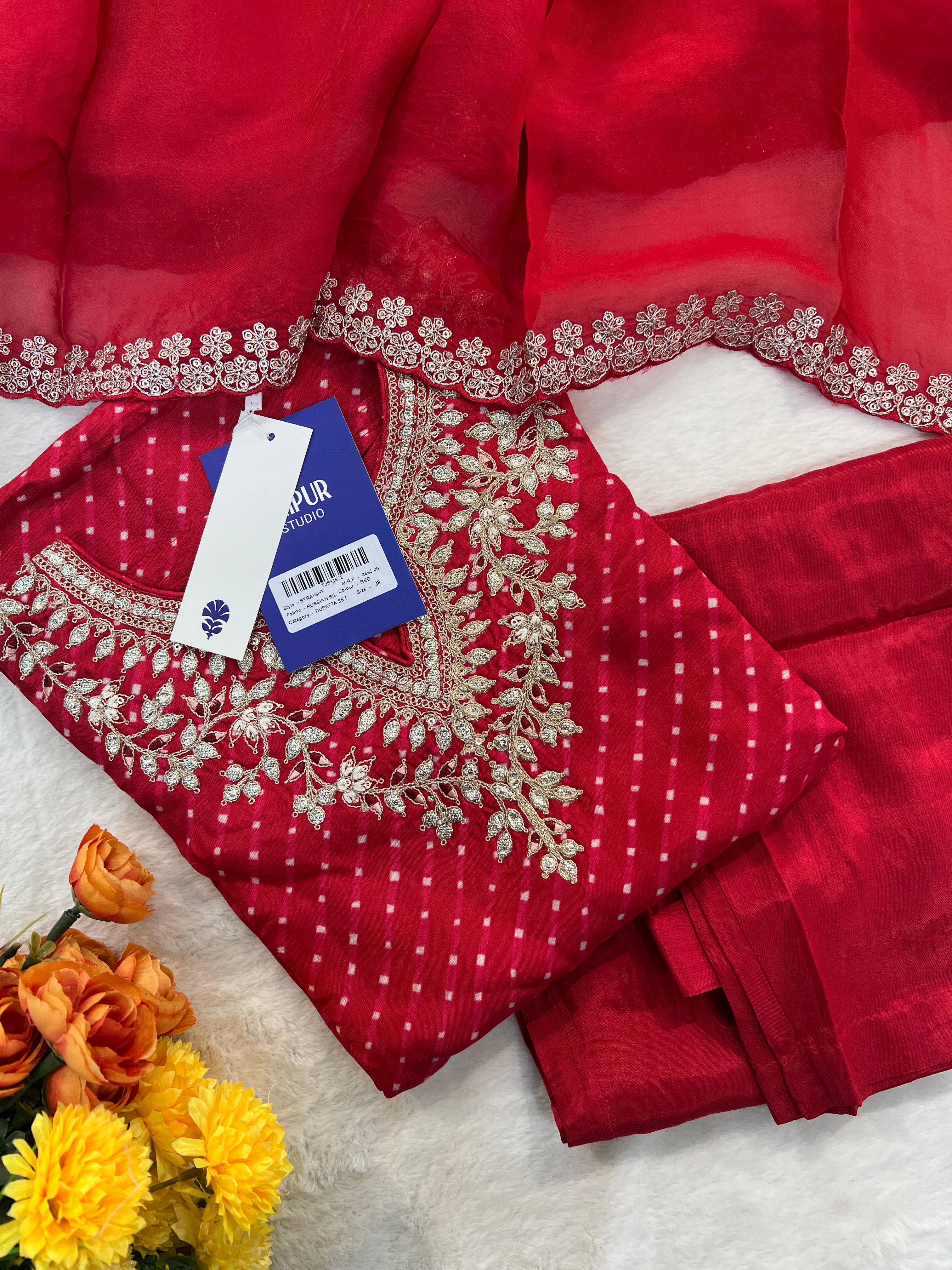 Zyra Bandhani Silk Embroidered Pant Set - Image 14